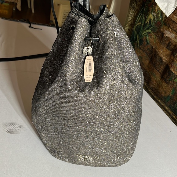 Victoria Secret black & silver glittery bling backpack or sling bag NWT - Picture 1 of 15